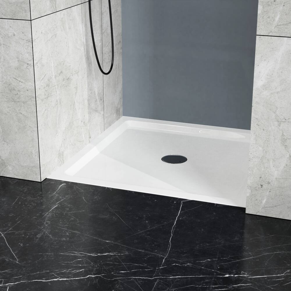 Angle. JUJABU - 36x36 in Shower Base, Centered Drain Single-Threshold Shower Pan, White - White.