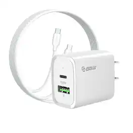 Esoulk - 20W Dual Port Wall Charger with 5' USB-C Cable iPhone Macbook Neo Compatible - White