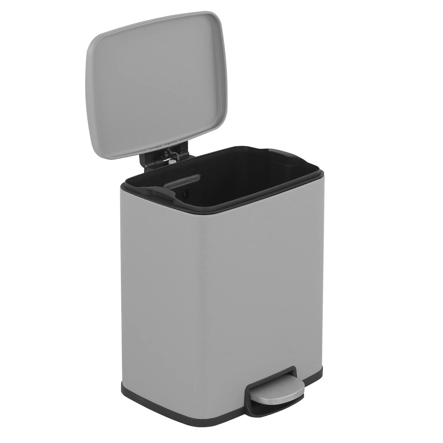Left. Innovaze - 5.3 Gal./20 Liter Rectangular Stainless Steel step-on Trash Can for kitchen - Matt Grey.
