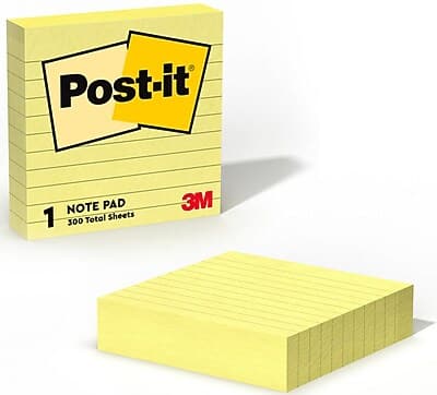 Post-it - Notes, 4" x 4", Canary Collection, Lined, 300 Sheet/Pad - Canary Yellow