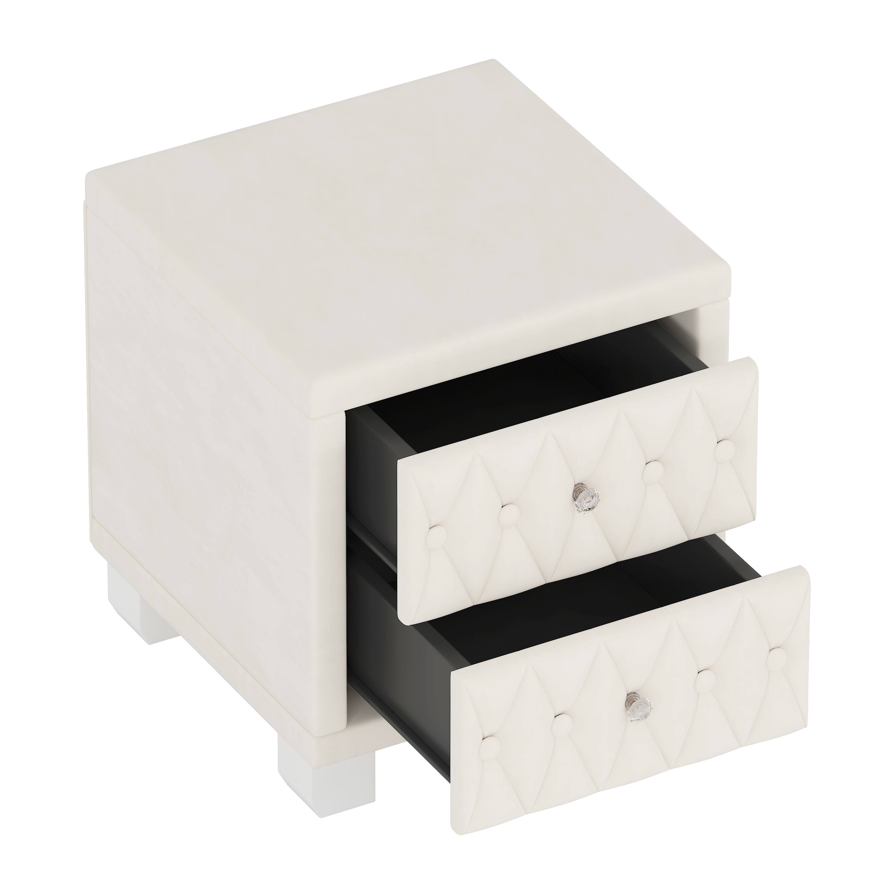 Alt View 4. Tiramisubest - Elegant Velvet Nightstand with 2 Drawers and Crystal Handle, Storage Bedside Table with Button-Tufted, Beige - Beige.