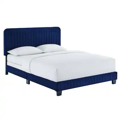 Front. Modway - Celine Channel Tufted Performance Velvet King Bed - Blue.