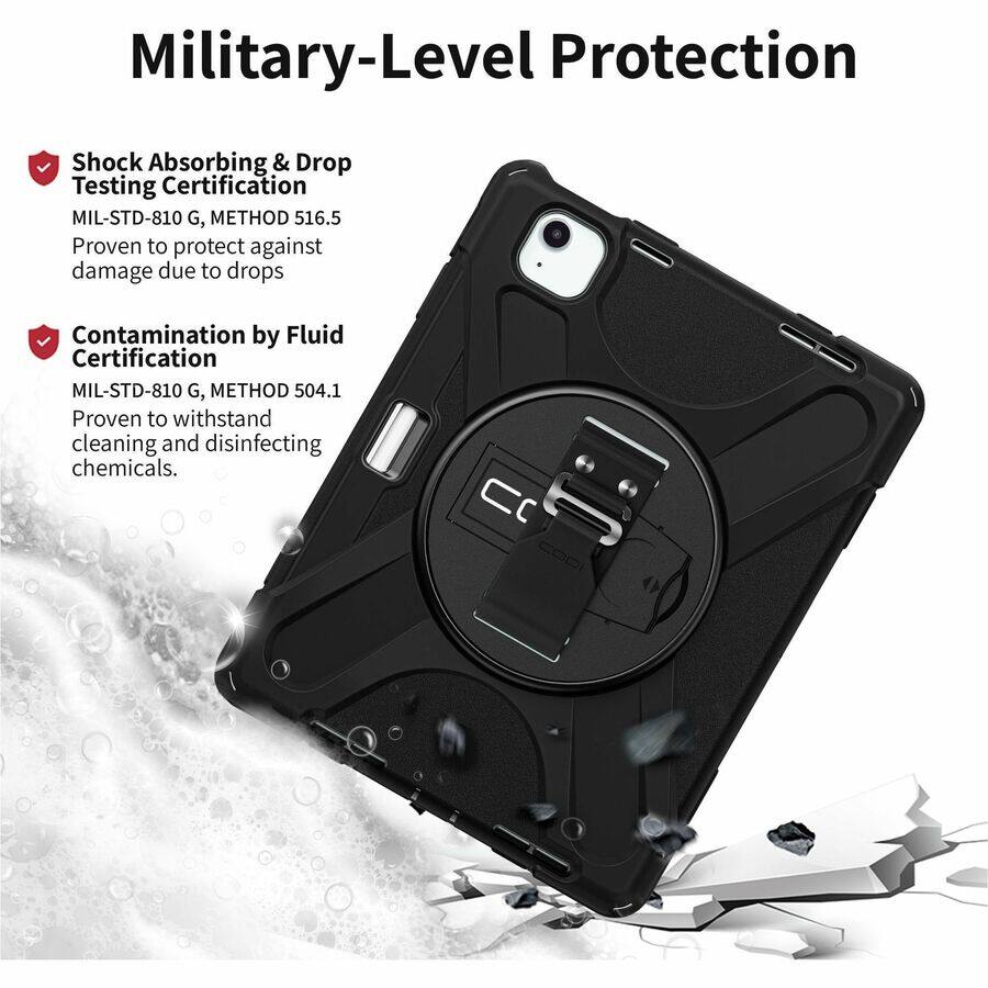 Military-Level Protection

- Shock Absorbing & Drop Testing Certification  
  MIL-STD-810 G, METHOD 516.5  
  Proven to protect against damage due to drops

- Contamination by Fluid Certification  
  MIL-STD-810 G, METHOD 504.1  
  Proven to withstand cleaning and disinfecting chemicals.