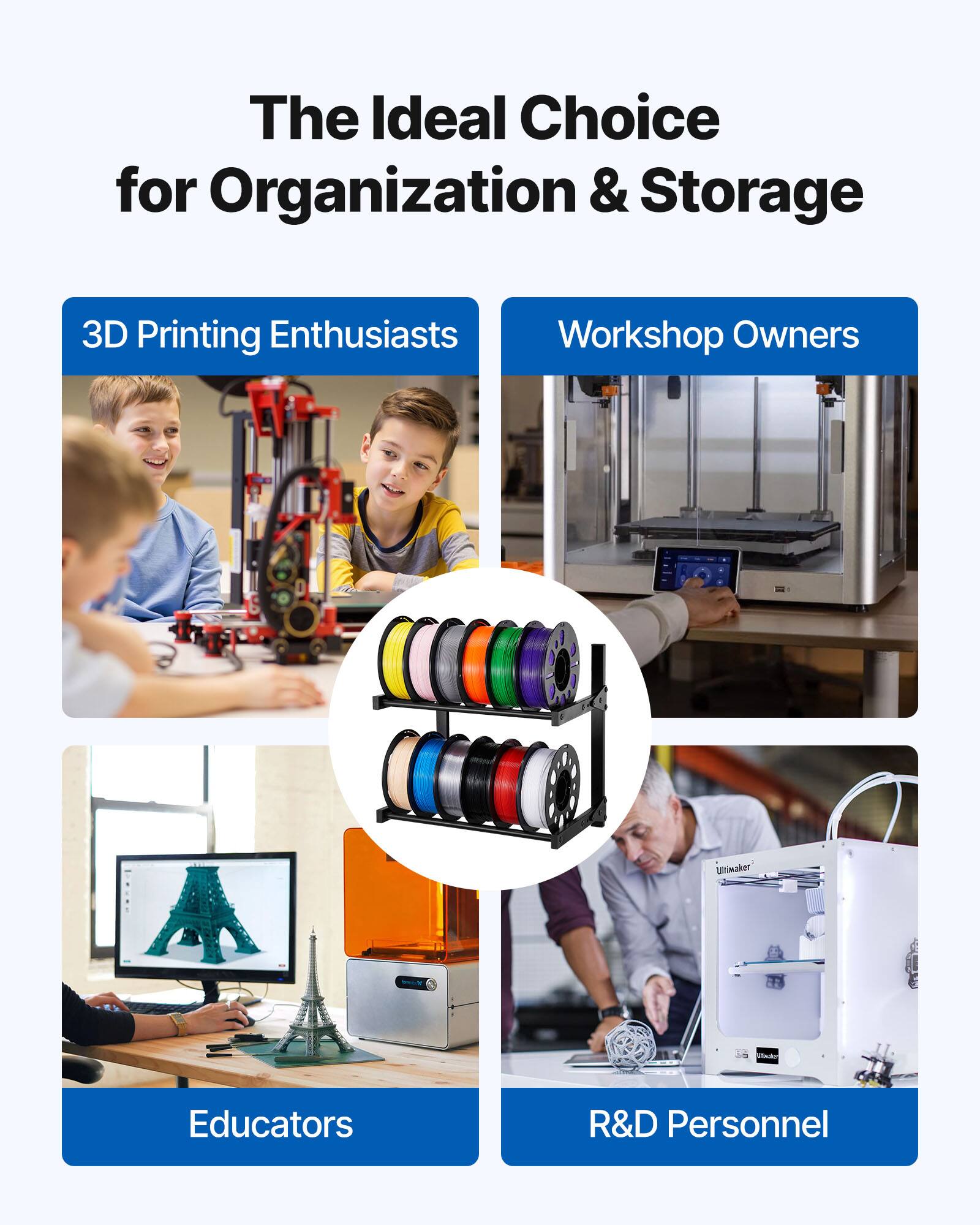 The Ideal Choice for Organization & Storage

- 3D Printing Enthusiasts
- Workshop Owners
- Educators
- R&D Personnel