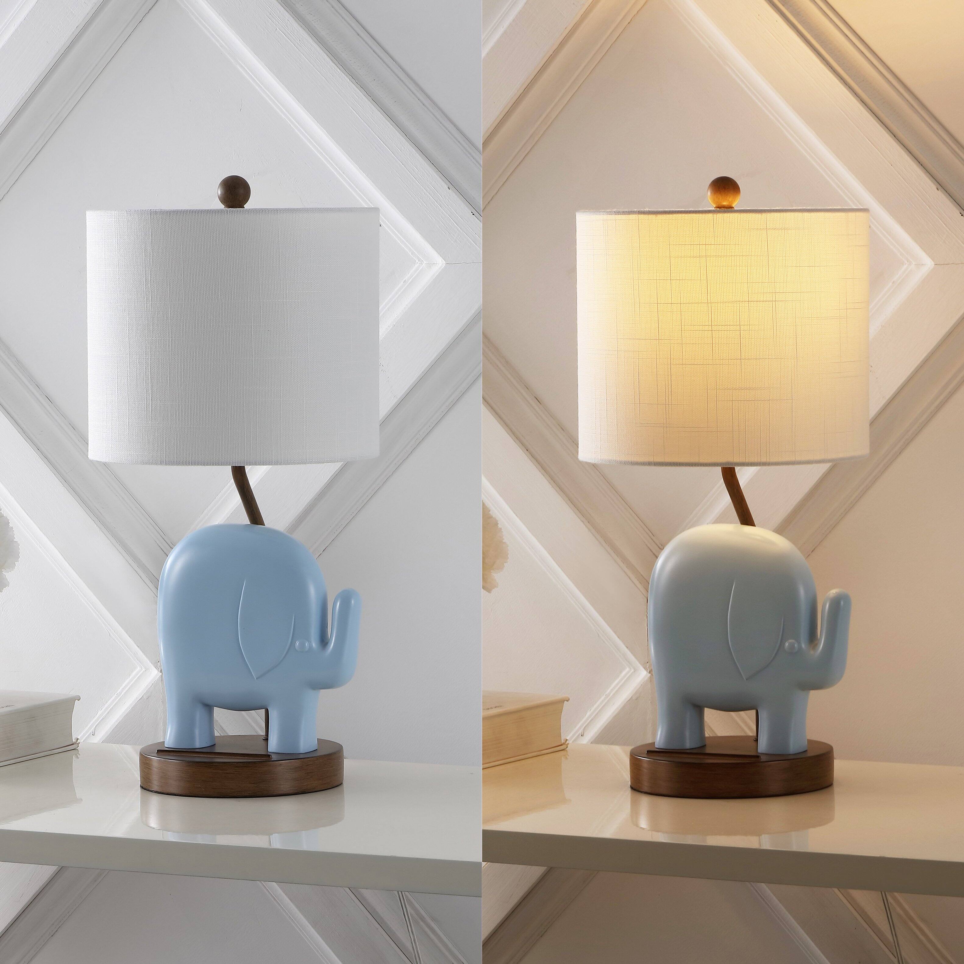 Alt View 4. Jonathan Y - Ellie 20.25" Bohemian Designer Iron/Resin Elephant LED Kids' Table Lamp with Phone Stand and USB Charging Port, Blue.