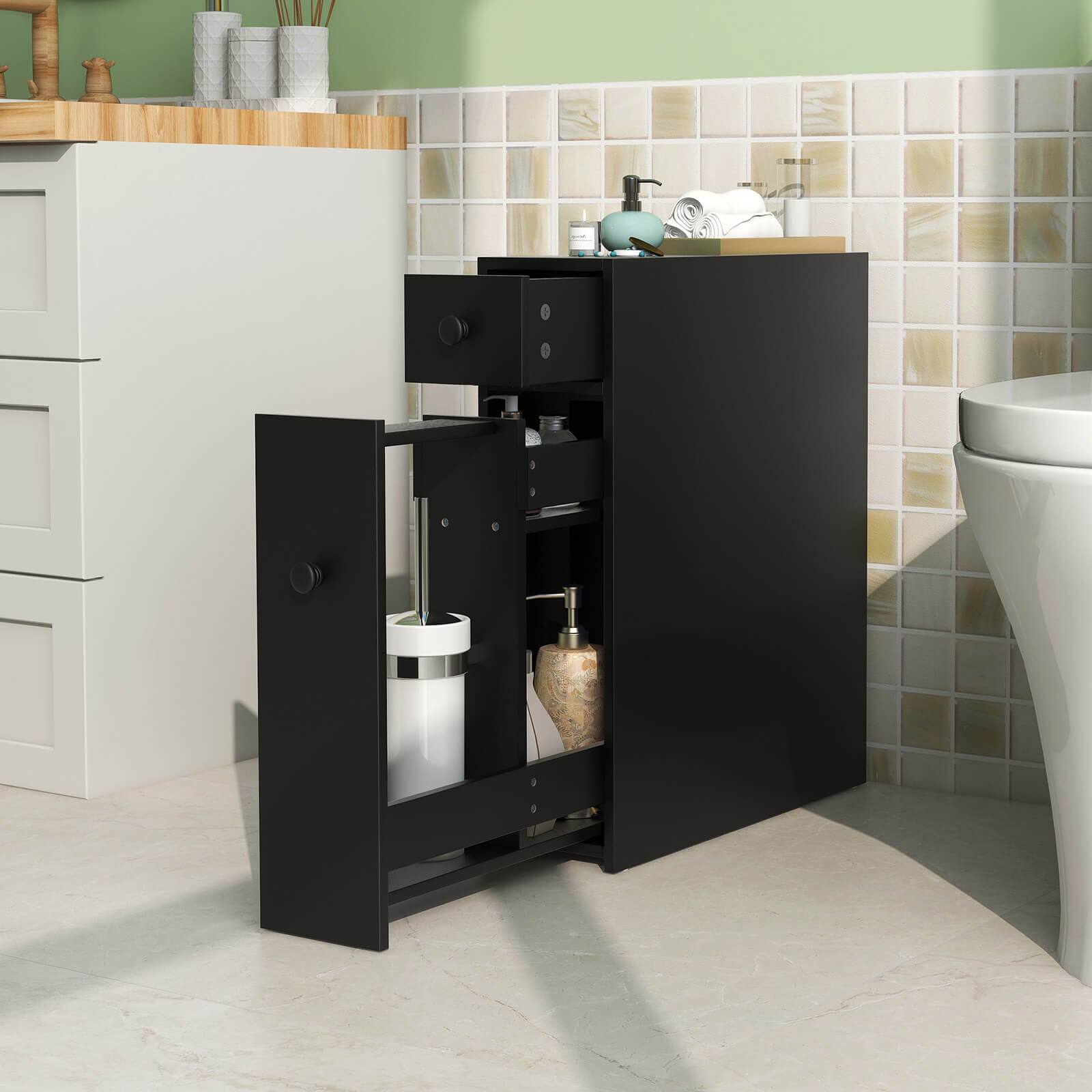 Alt View 4. Costway - Costway Bathroom Floor Cabinet Toilet Narrow Storage Organizer with Flip Top - Black.