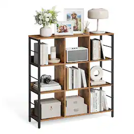 Songmics Home - Bookshelf, Bookcase, 9 Cubes Storage Organizer, Industrial Open Display Shelf, for Bedroom, Office, Living Room - Rustic Brown and Black