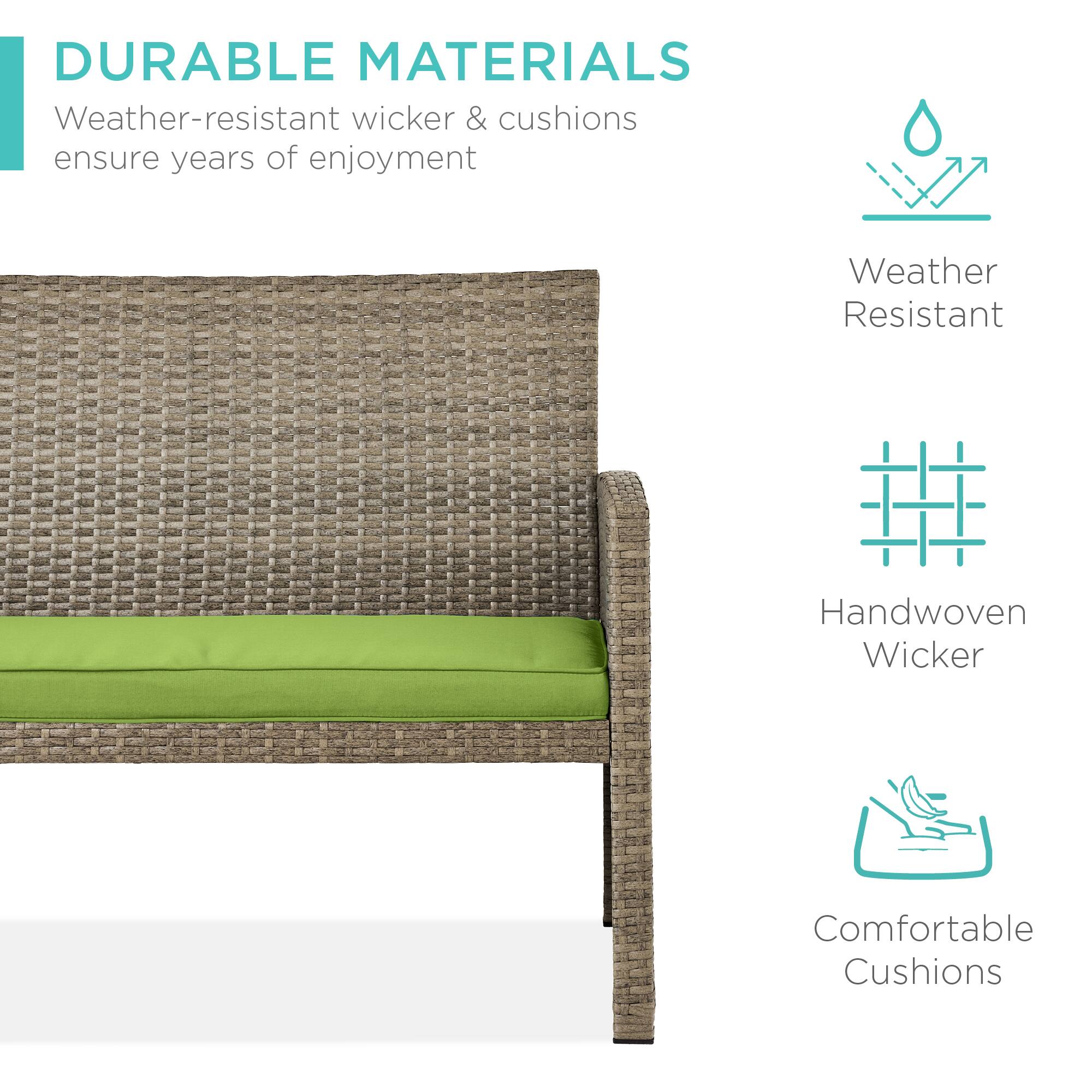 DURABLE MATERIALS  
Weather-resistant wicker & cushions ensure years of enjoyment  

Weather Resistant  
Handwoven Wicker  
Comfortable Cushions