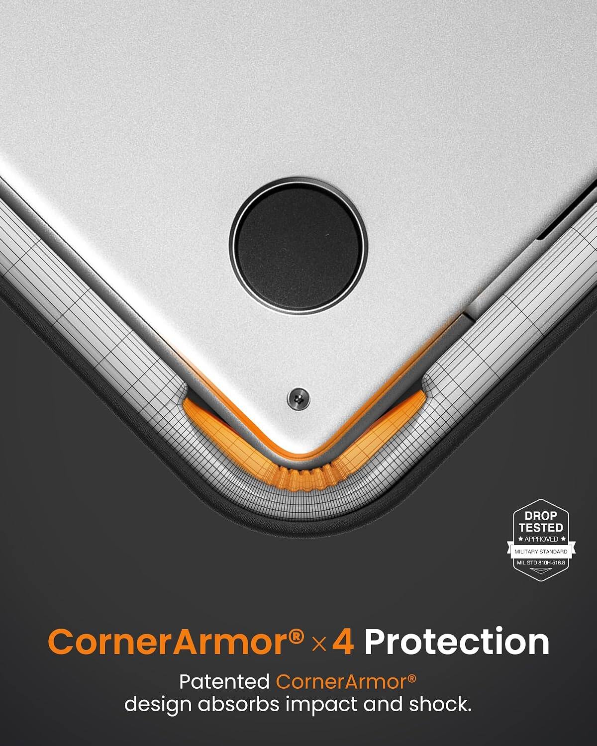 DROP TESTED APPROVED  
MILITARY STANDARD  
MIL STD 810H-518.8  

CornerArmor® x 4 Protection  
Patented CornerArmor® design absorbs impact and shock.