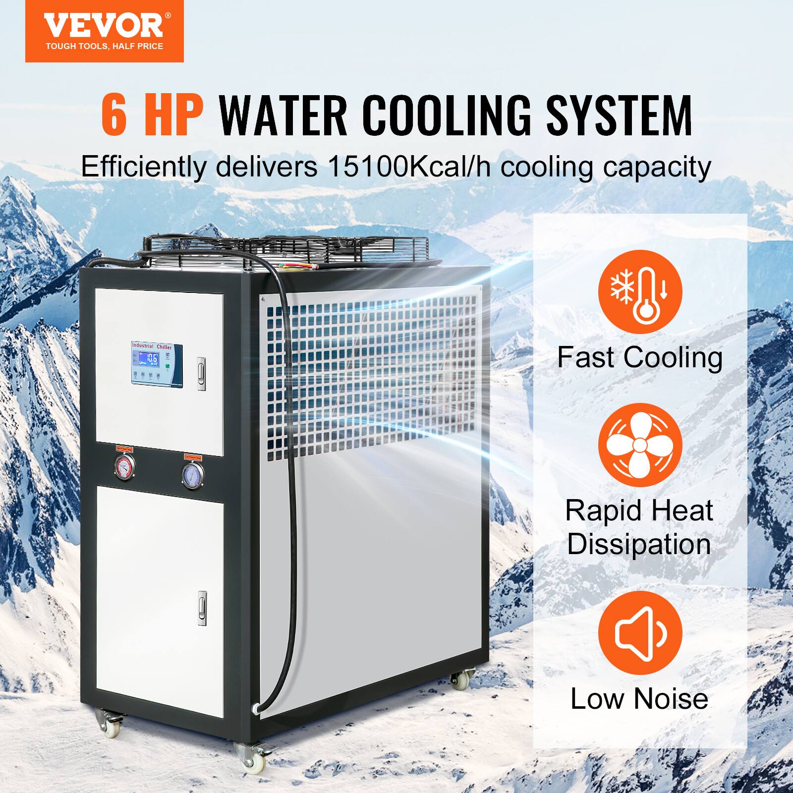 VEVOR TOUGH TOOLS, HALF PRICE

6 HP WATER COOLING SYSTEM

Efficiently delivers 15100Kcal/h cooling capacity

Fast Cooling
Rapid Heat Dissipation
Low Noise