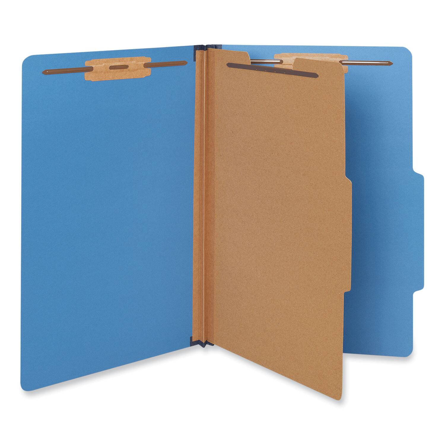 Front. Universal - Bright Colored Pressboard Classification Folders, 2" Expansion, 1 Divider, 4 Fasteners, Legal Size, Cobalt Blue, 10/Box.