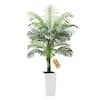 Front. VEVOR - Artificial Areca Palm Tree 5 ft, Fake Palm Tropical Plants with White Tall Planter, Faux Floor Silk Plant in Pot - Green.