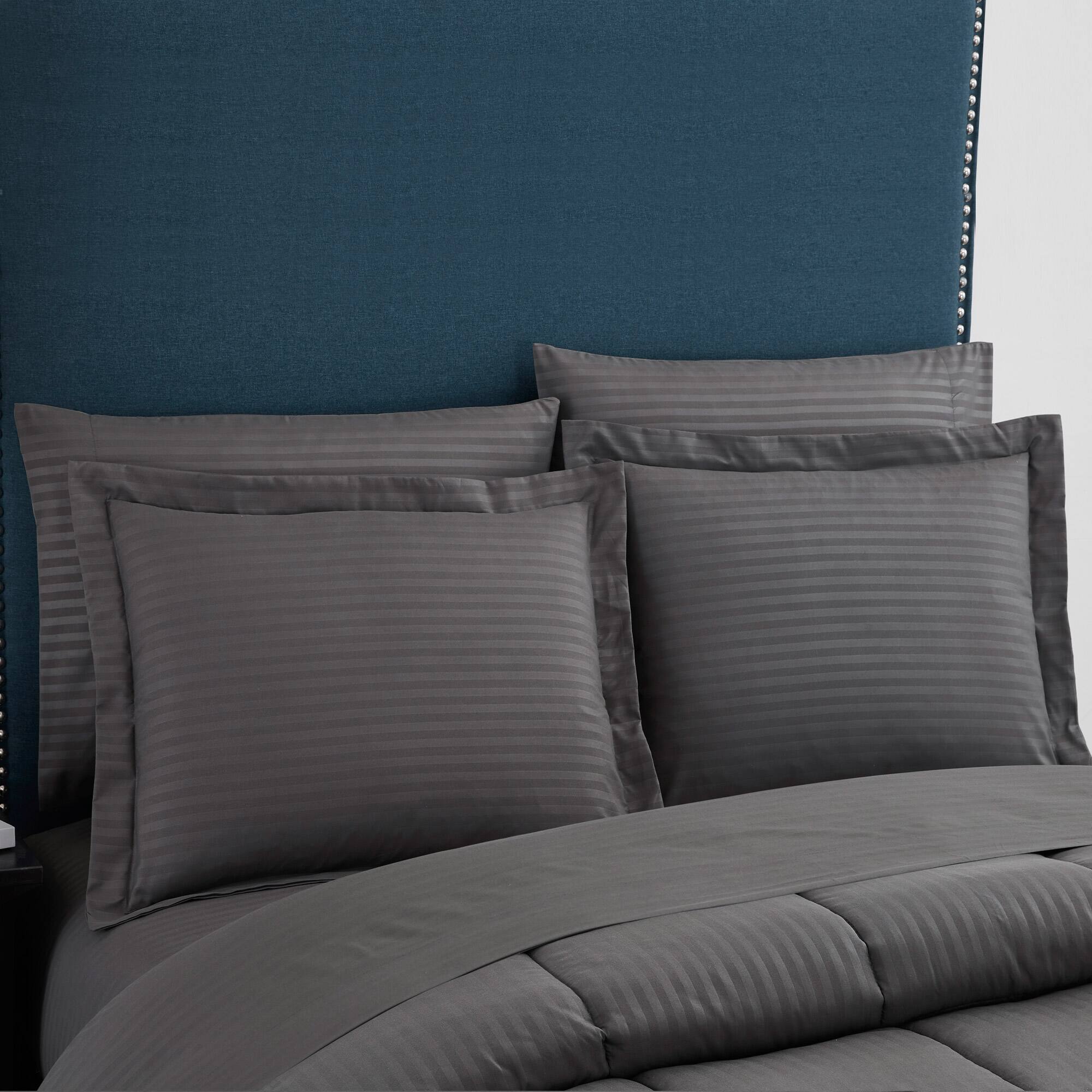 Angle. Sweet Home Collection - 6 Piece Embossed Dobby Stripe Bed in a Bag All Season Complete Set with Sheets - Twin - Gray.