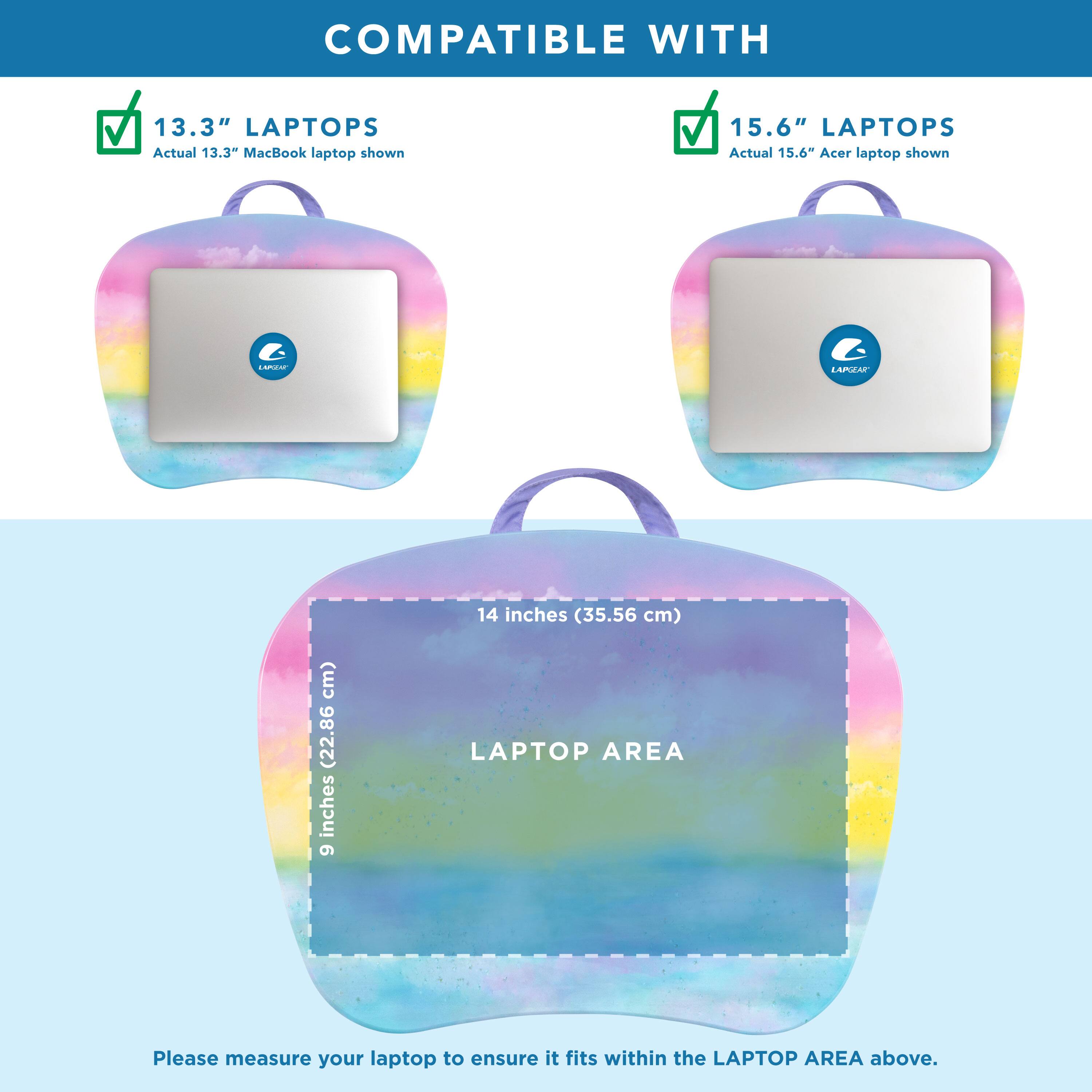 COMPATIBLE WITH

13.3" LAPTOPS
Actual 13.3" MacBook laptop shown

15.6" LAPTOPS
Actual 15.6" Acer laptop shown

LAPTOP AREA
14 inches (35.56 cm)
9 inches (22.86 cm)

Please measure your laptop to ensure it fits within the LAPTOP AREA above.
