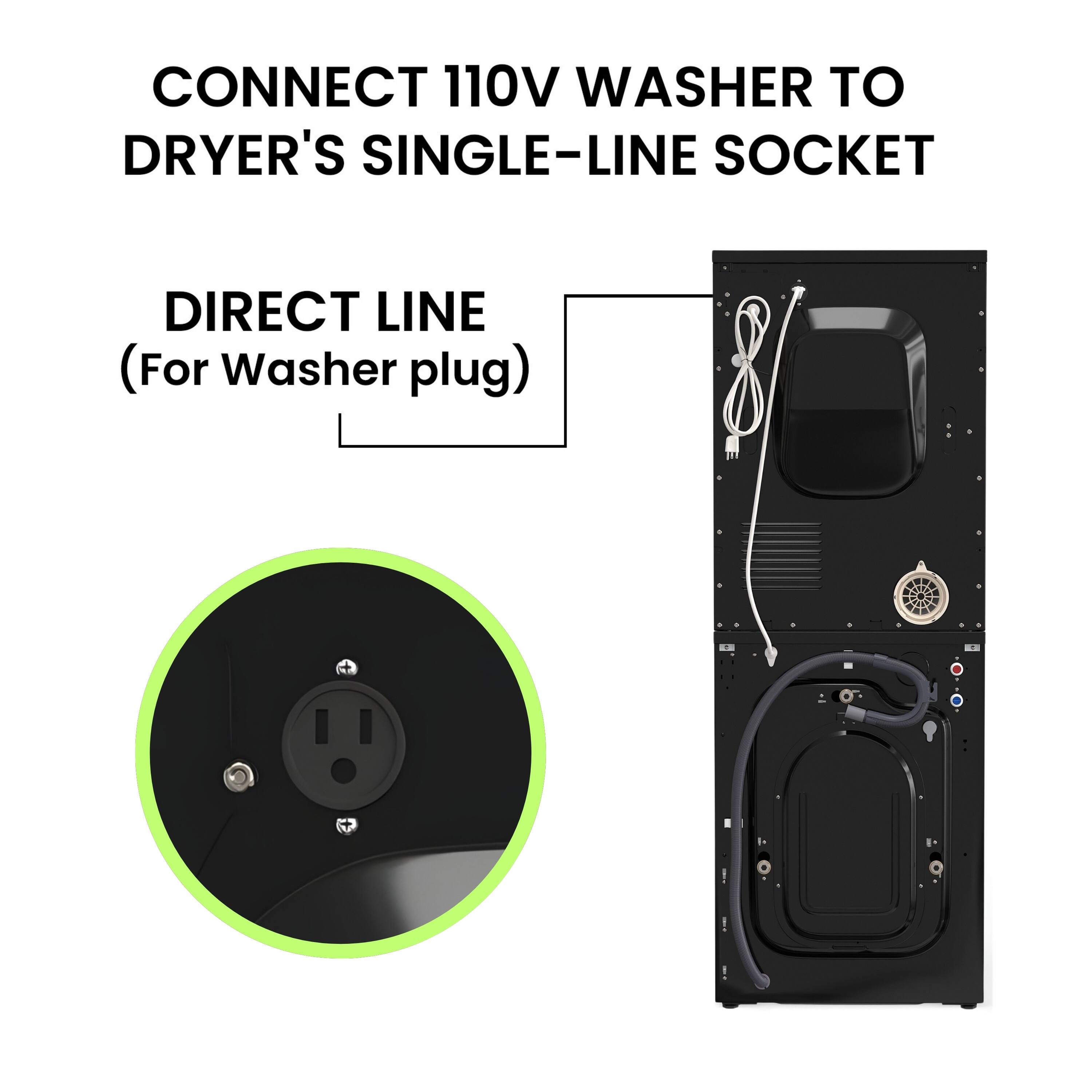 CONNECT 110V WASHER TO DRYER'S SINGLE-LINE SOCKET  
DIRECT LINE  
(For Washer plug)