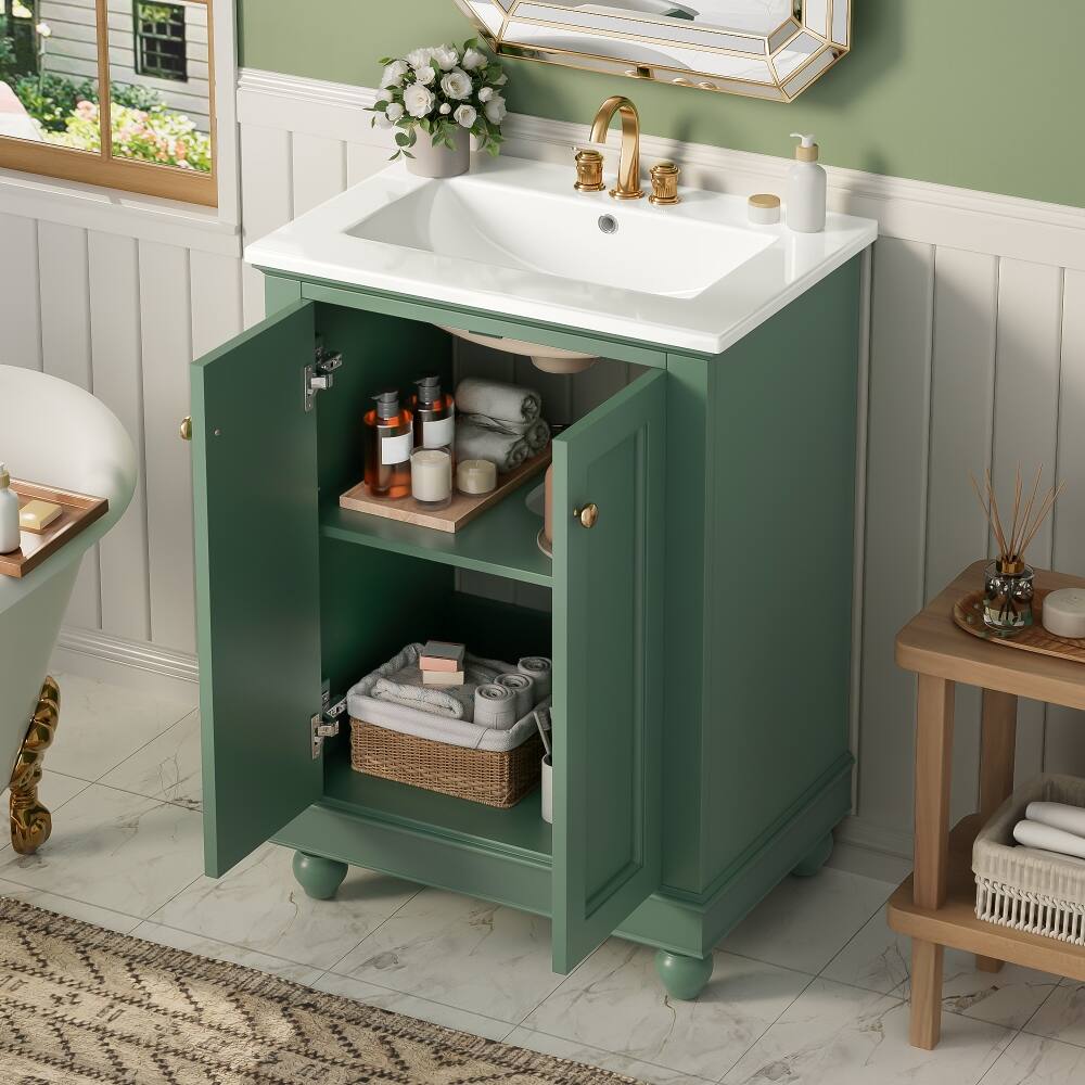 Back. Loheer - Loheer 24 inch Bathroom Vanity with Sink Green Modern Vanity Cabinet - Green.