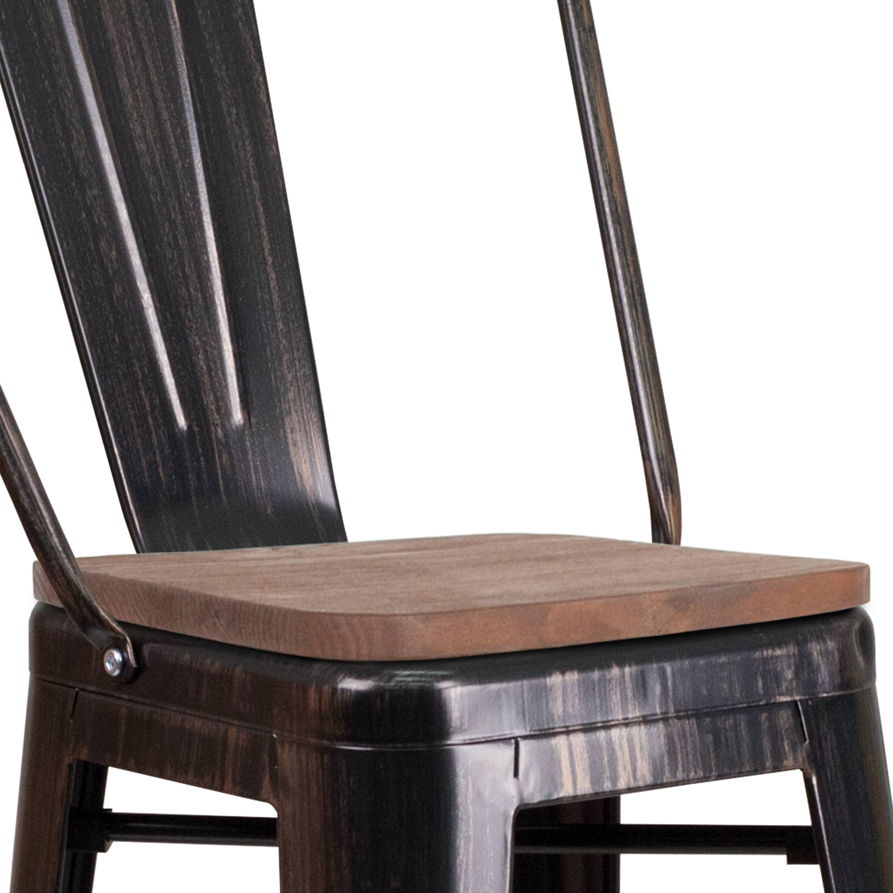 Alt View 9. Emma + Oliver - 30"H Metal Dining Barstool with Back and Square Wood Seat - Black-Antique Gold.