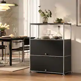 Malletson - Metal Modular Sideboard Storage Cabinet 3 Tier, Modern Grid-Style, for Dining Room or Office - Black