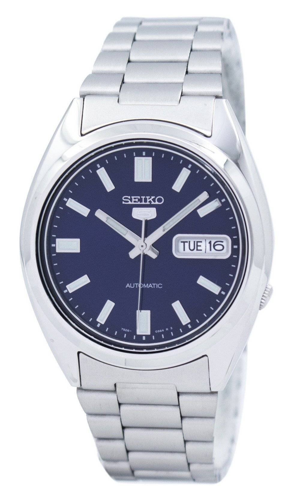 Seiko - 5 Automatic 21 Jewels SNXS77K1 Mens Watch Blue Dial Stainless Steel Day/Date Display 30M - Blue/Silver