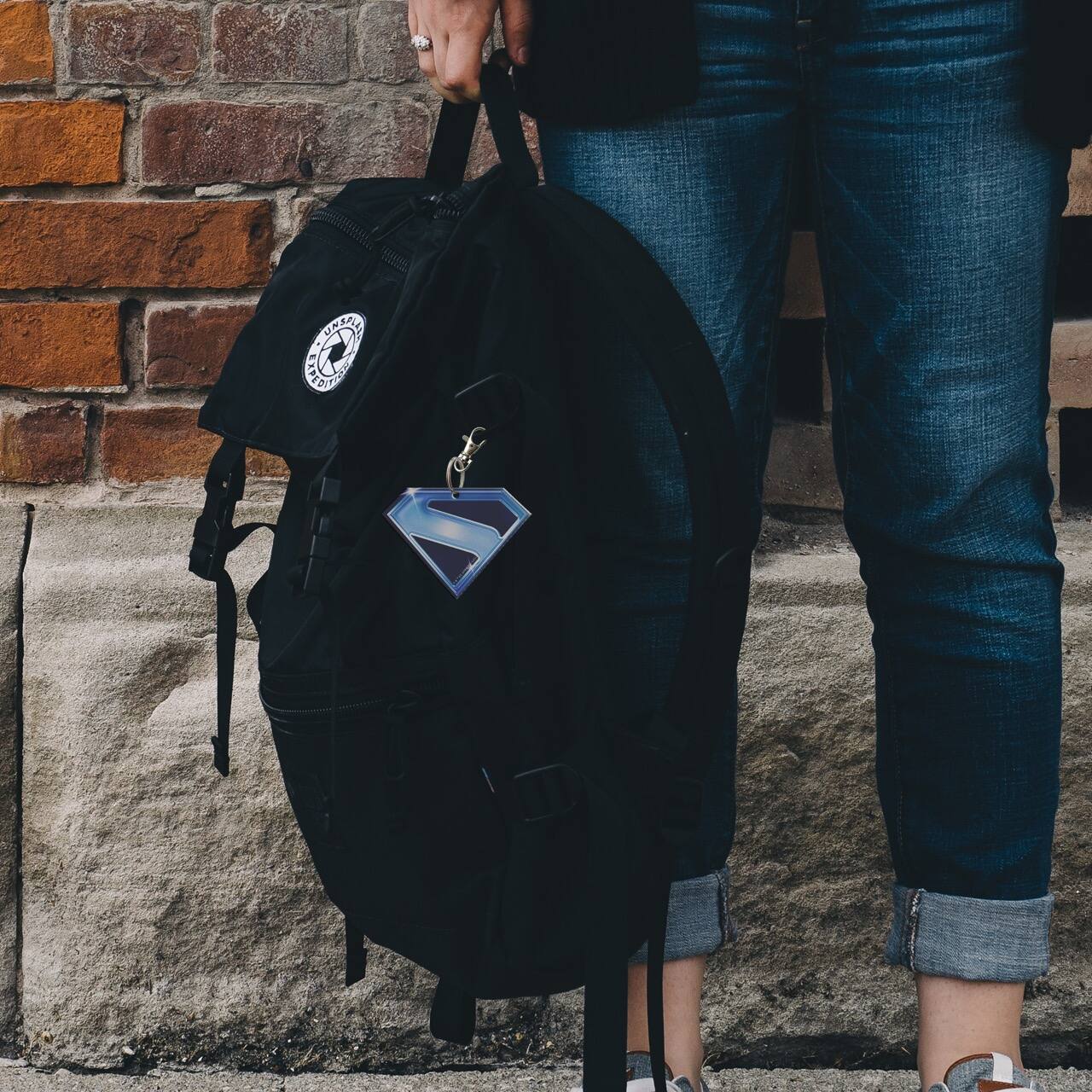 Angle. Trend Setters - Superman (2025) (“S” Shield) Diamond Shaped Acrylic Bag Tag ACPBTSUPER881.