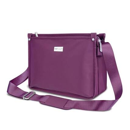 Front. ESBANY - Lightweight Women Crossbody Bag, Shoulder Purse with Multiple Pockets, Triple Zip Handbag with Shoulder Strap - Purple.