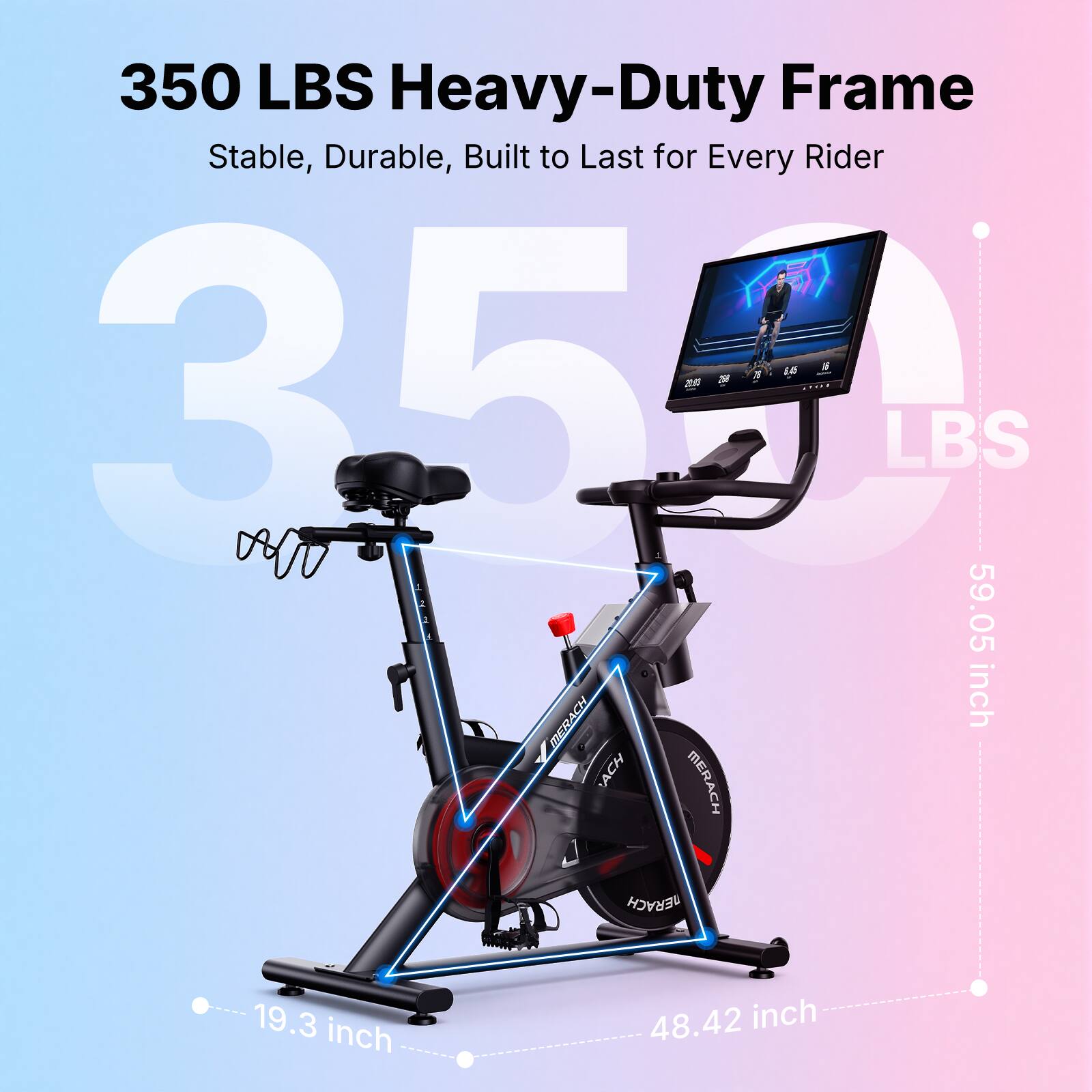 350 LBS Heavy-Duty Frame Stable, Durable, Built to Last for Every Rider

- 59.05 inch
- 19.3 inch
- 48.42 inch