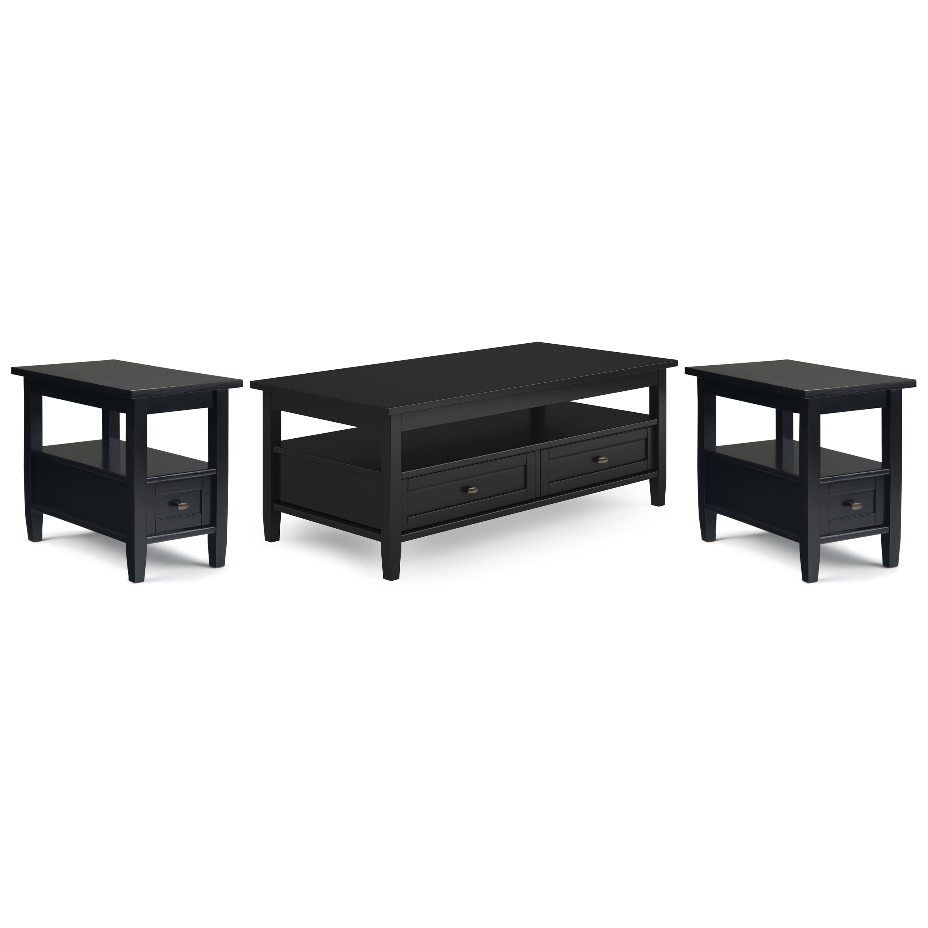 Simpli Home - Warm Shaker 48 inch Coffee Table with 14 inch End Tables (Set of 3) - Black