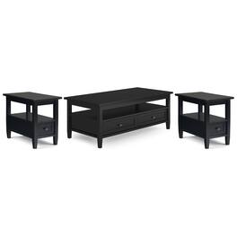 Simpli Home - Warm Shaker 48 inch Coffee Table with 14 inch End Tables (Set of 3) - Black