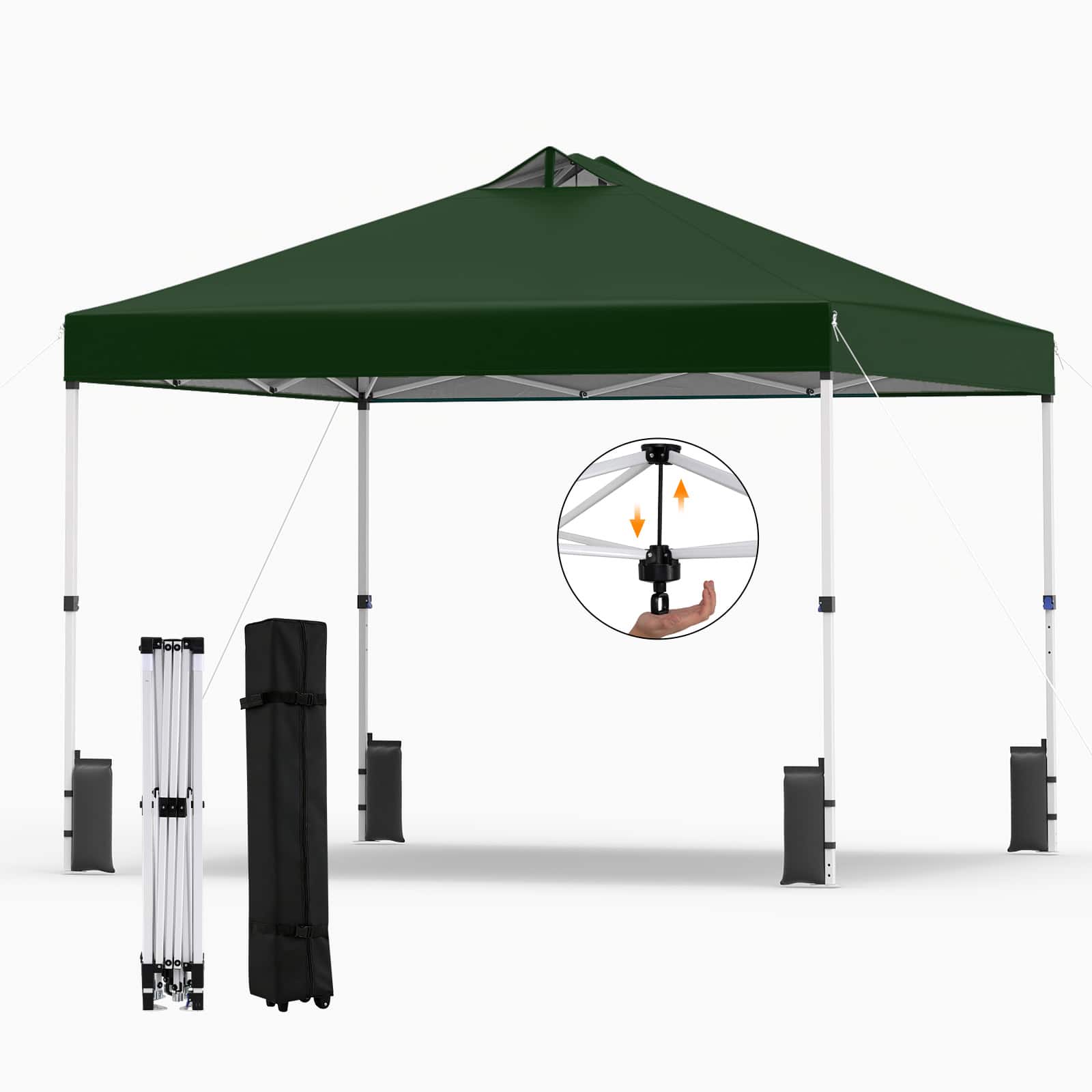 Gymax - 10x10 FT Pop Up Canopy Tent 1-Person 1-Button Push Instant Setup w/ 4 Sandbags - Green