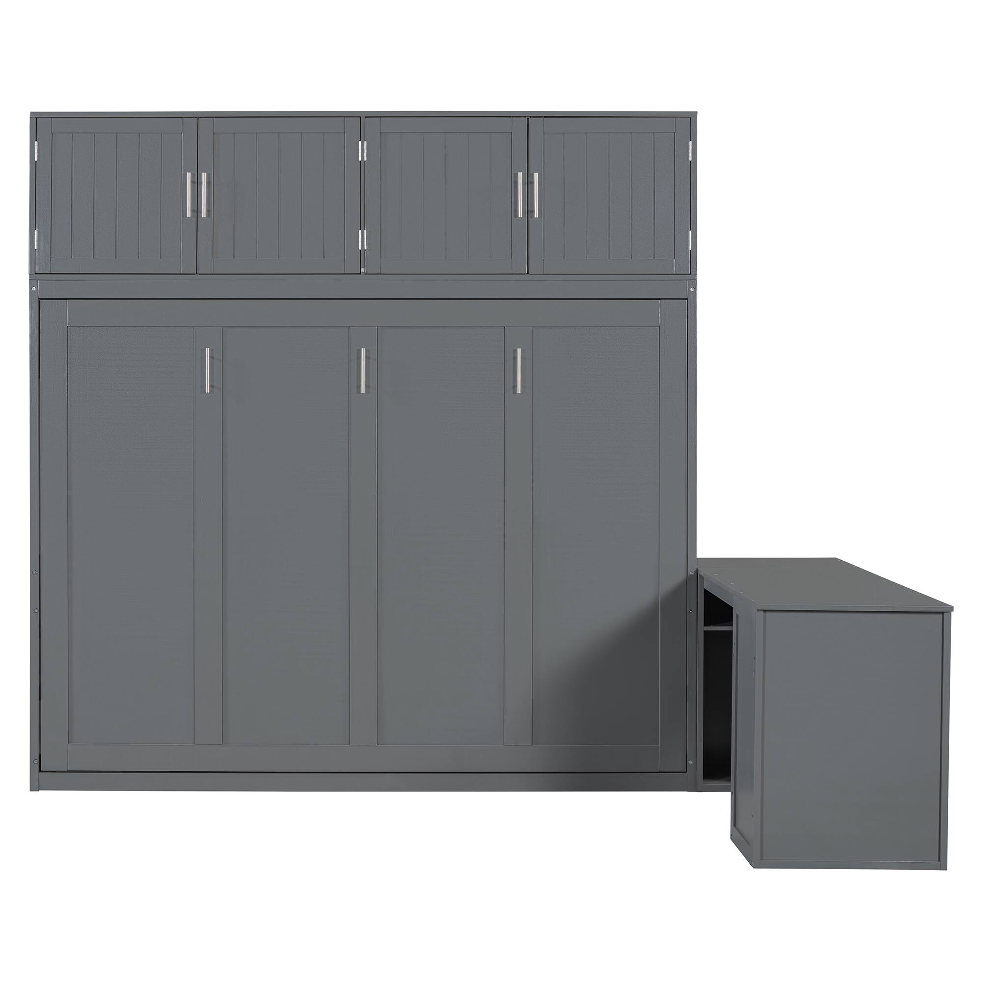 Left. Tiramisubest - Queen Size Gray Wood Murphy Bed with Desk & Storage - Gray.