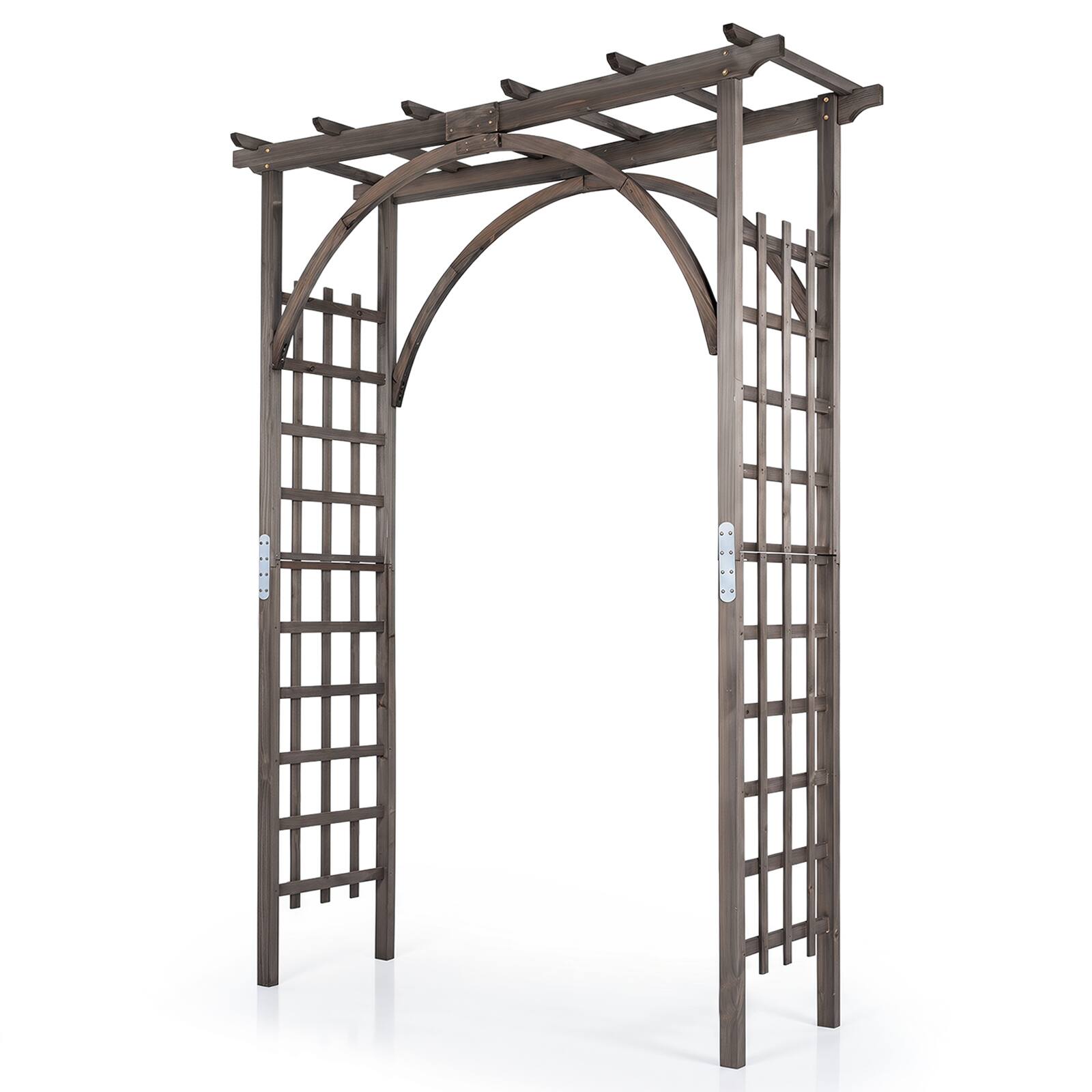 Alt View 9. Gymax - Gymax Flat Top Garden Arch Trellis 85'' Tall Wood Garden Arbor for Climbing Plants - Brown.