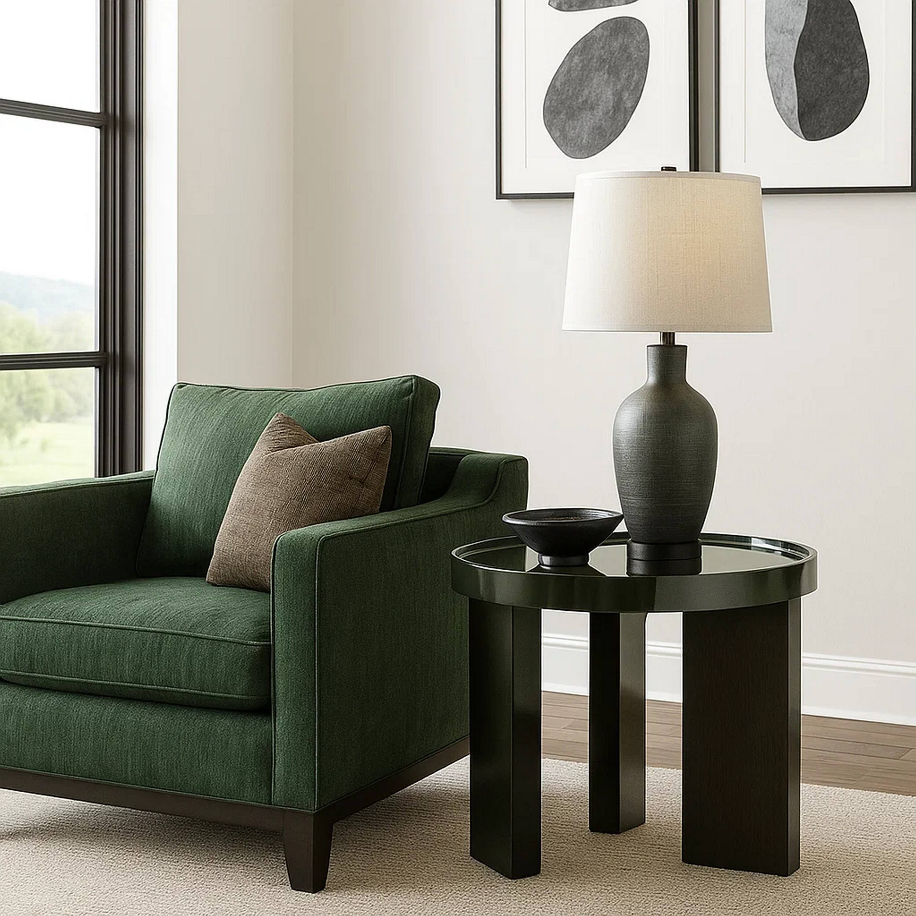 Alt View 6. Manhattan Lane - Lexy Side End Table, 24 Inch Round Top, High Gloss Blackish Green - Blackish Green, Smoked Brown.