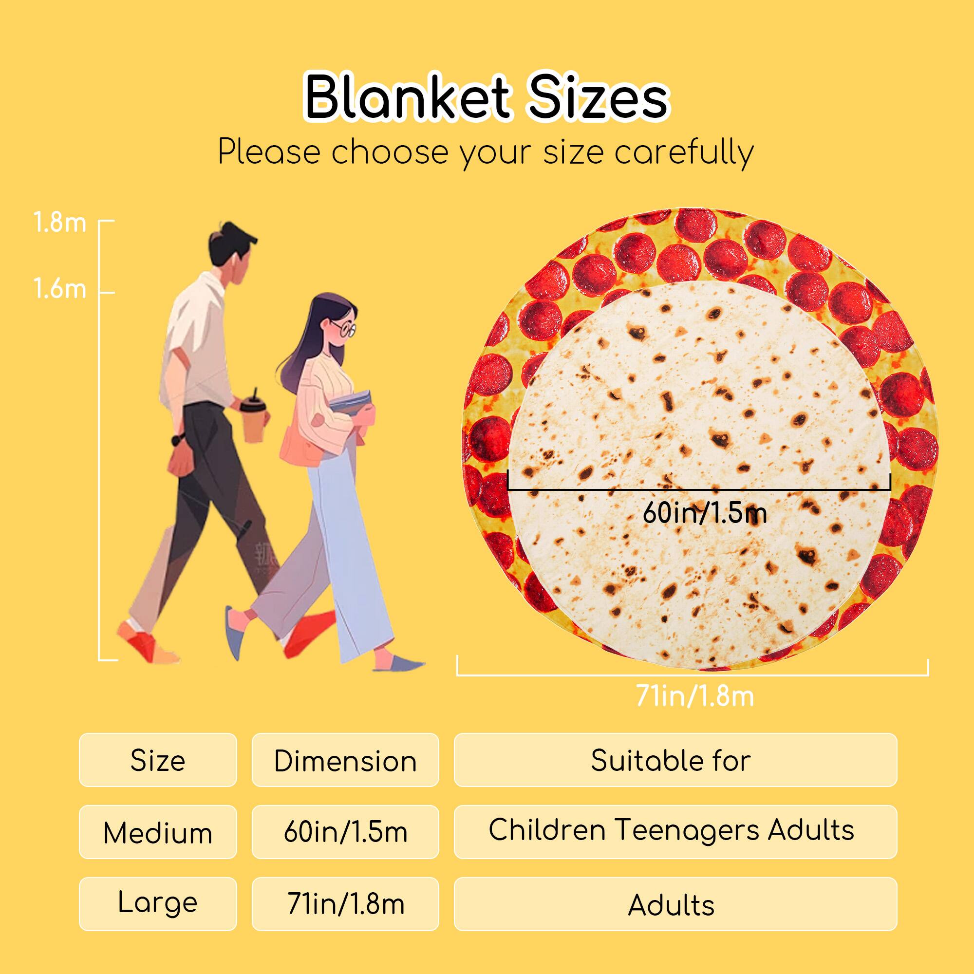 Blanket Sizes
Please choose your size carefully
1.8m
1.6m
60in/1.5m
71in/1.8m
Size
Dimension
Suitable for
Medium
Large
60in/1.5m
71in/1.8m
Children Teenagers Adults
Adults