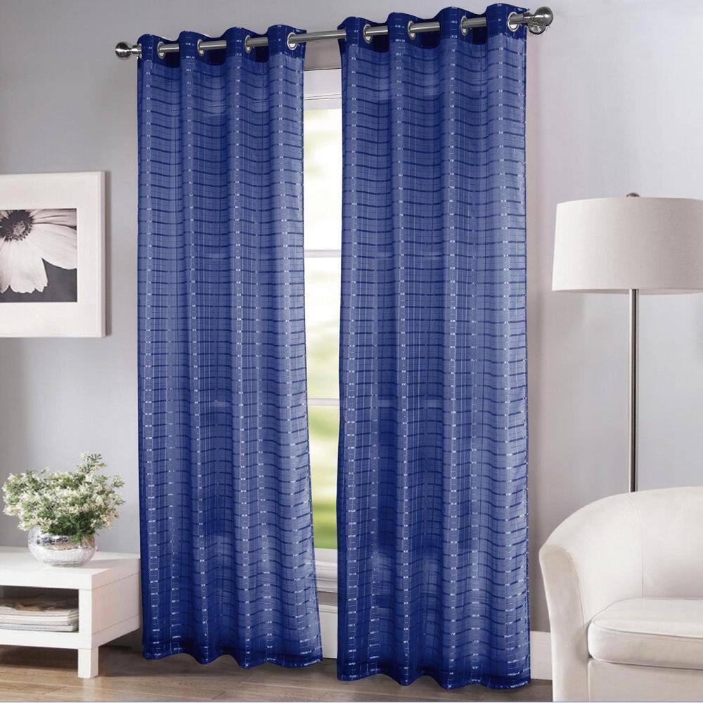 Front. RT Designers Collection - Wanda Box Voile 2-Piece Light Filtering Curtain 36" X 84" Navy Blue by Rt Designers Collection - Navy blue.