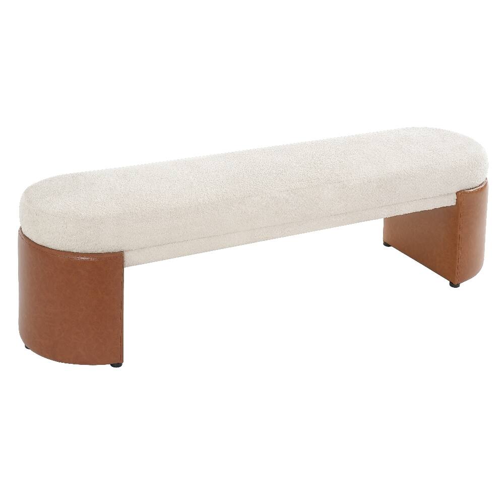 Alt View 1. Ropilly - Ropilly Beige Boucle Dining Bench 63 Inch Modern Accent Upholstered Indoor Bench 250 lbs Capacity - Beige.