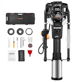 VEVOR - Gas Powered T Post Driver, 37.7cc 4-Stroke Engine Efficient Post Pounder with 3 Piling Sleeves - Black/Silver