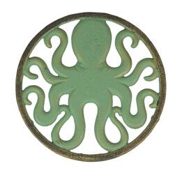 Zeckos - Cast Iron Octopus Trivet – Verdigris/Bronze, 7.75", Heat-Resistant Nautical Art - Green