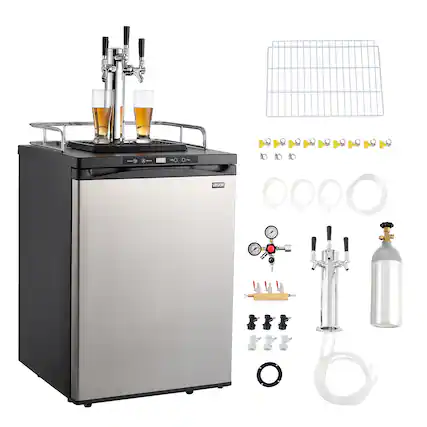 Front. VEVOR - Beer Kegerator, Triple Tap Home Draft Beer Dispenser for Ball Lock, Full Size Keg Refrigerator with 5lbs CO2 Tank - Silver.