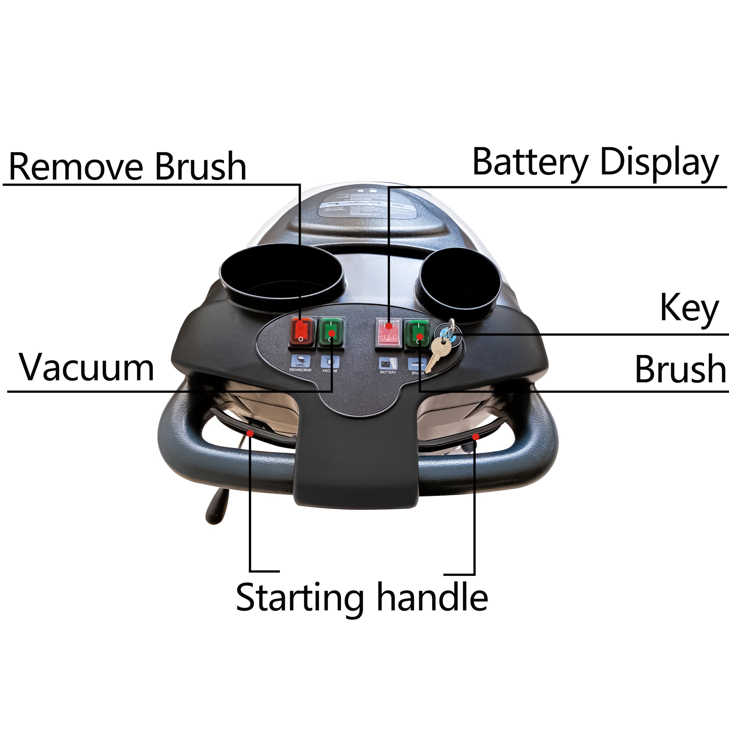 Remove Brush  
Battery Display  
Vacuum  
Key  
Brush  
Starting handle