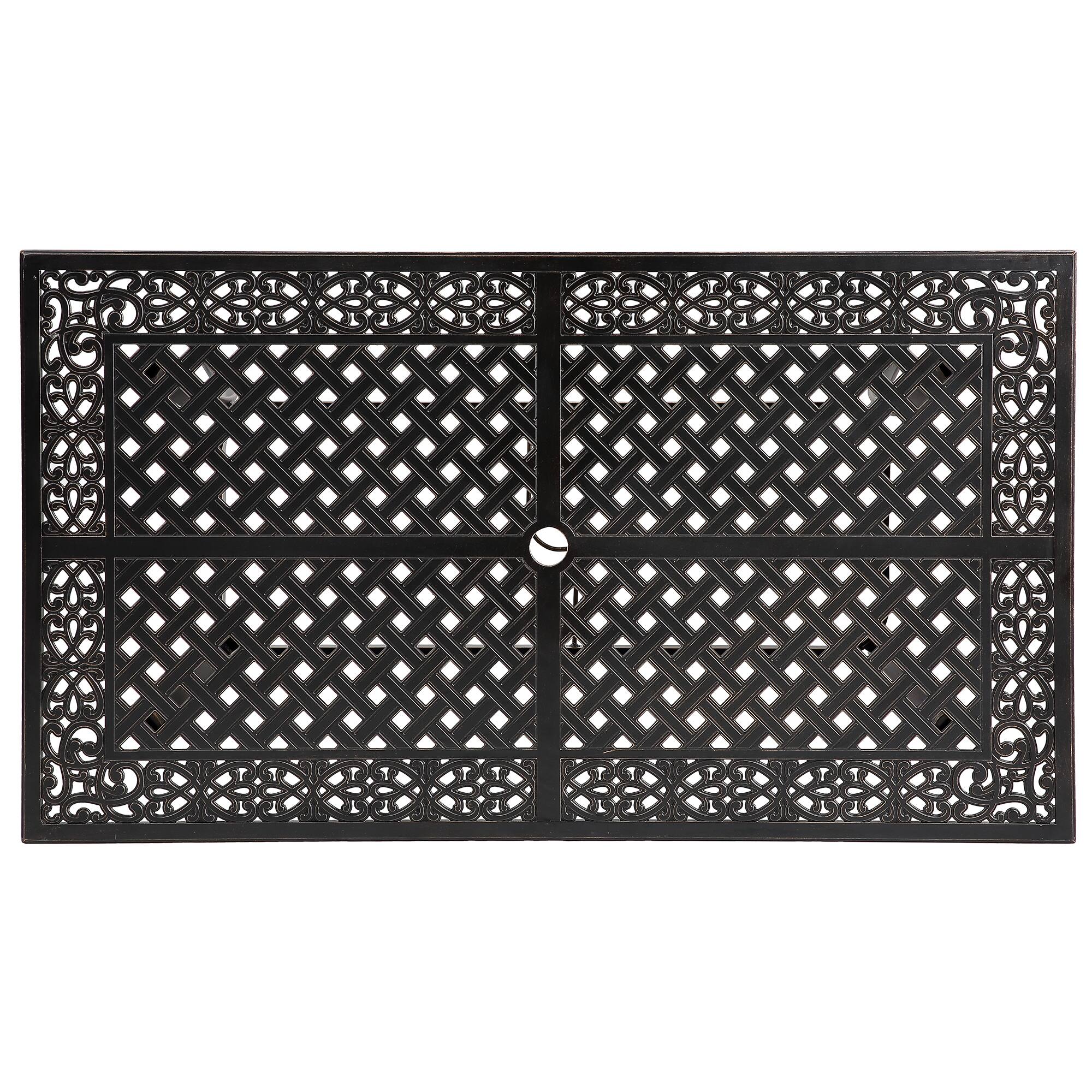 Alt View 1. Mondawe - Patio Rectangle Cast Aluminum Dining Table with Umbrella Hole - Black.