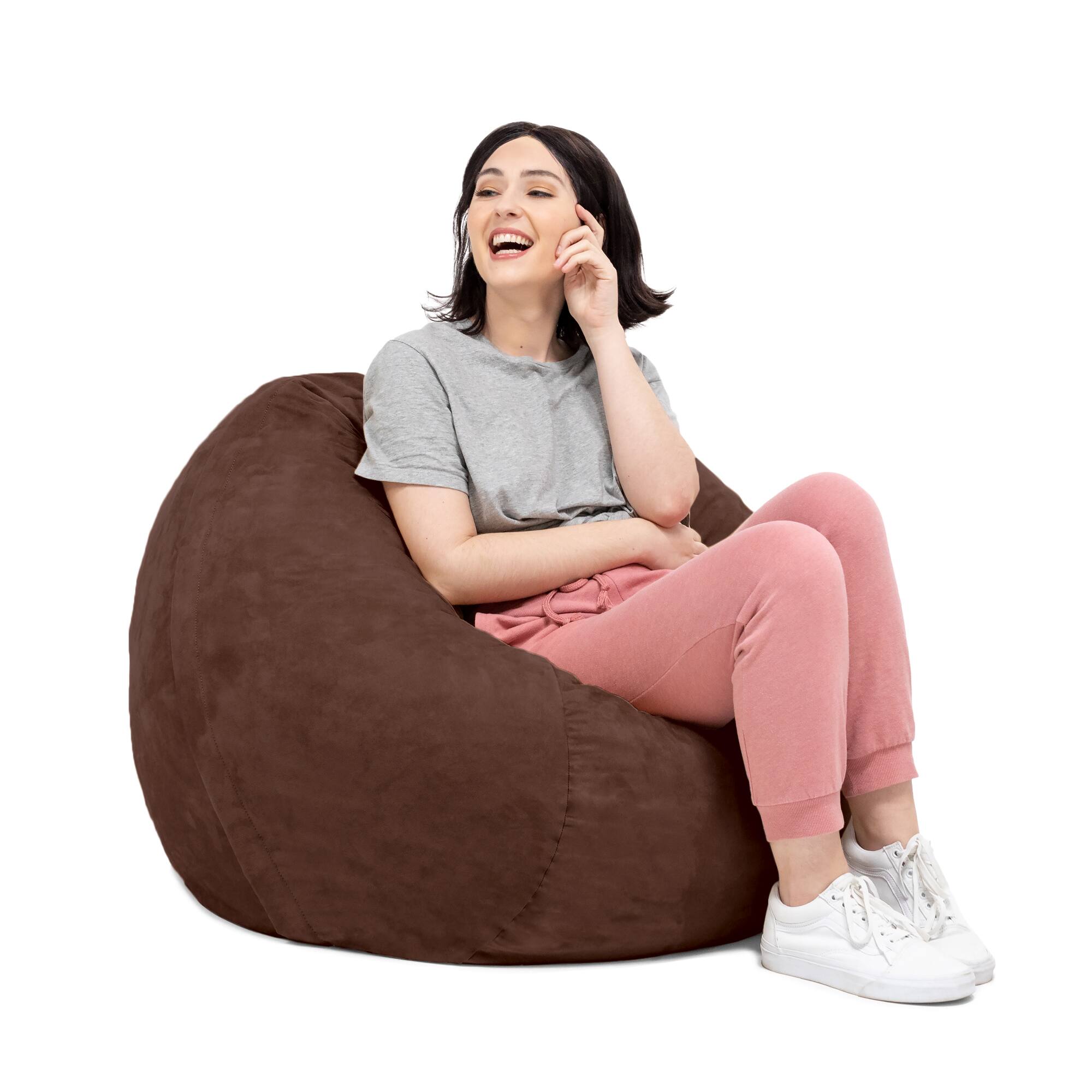 Angle. Jaxx - Jaxx Saxx 3 Foot Bean Bag Chair with Removable Cover, Chocolate - Microsuede Chocolate.