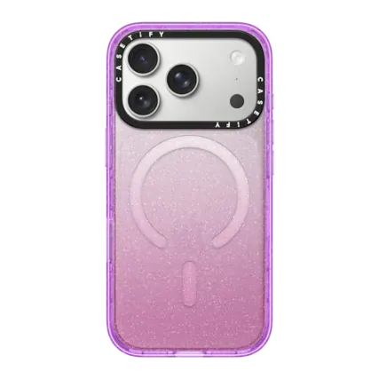 Front. CASETiFY - Impact Case MagSafe Compatible for Apple iPhone 18 Pro and 17 Pro Devices - Glitter Purple.
