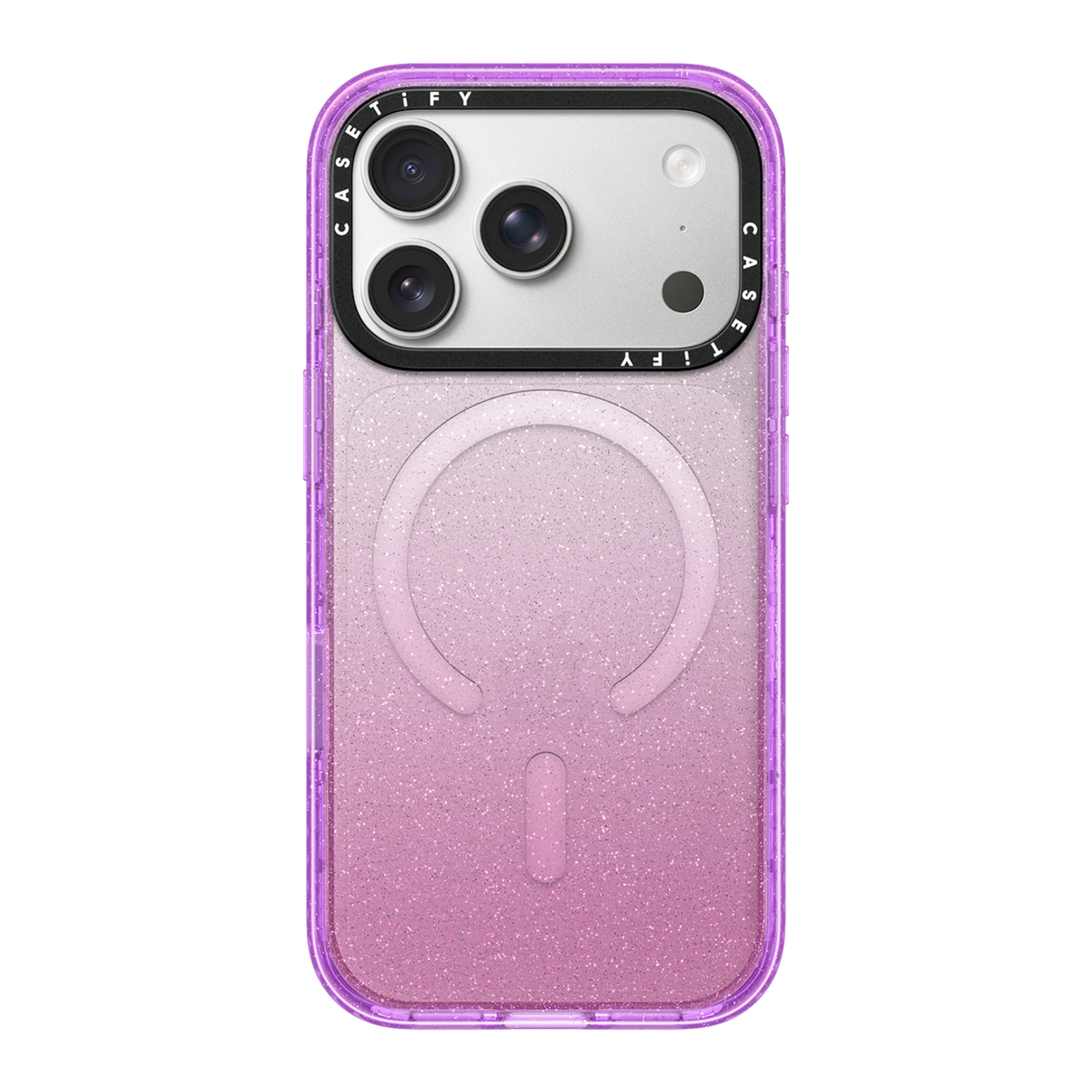 Front. CASETiFY - Impact Case MagSafe Compatible for Apple iPhone 18 Pro and 17 Pro Devices - Glitter Purple.
