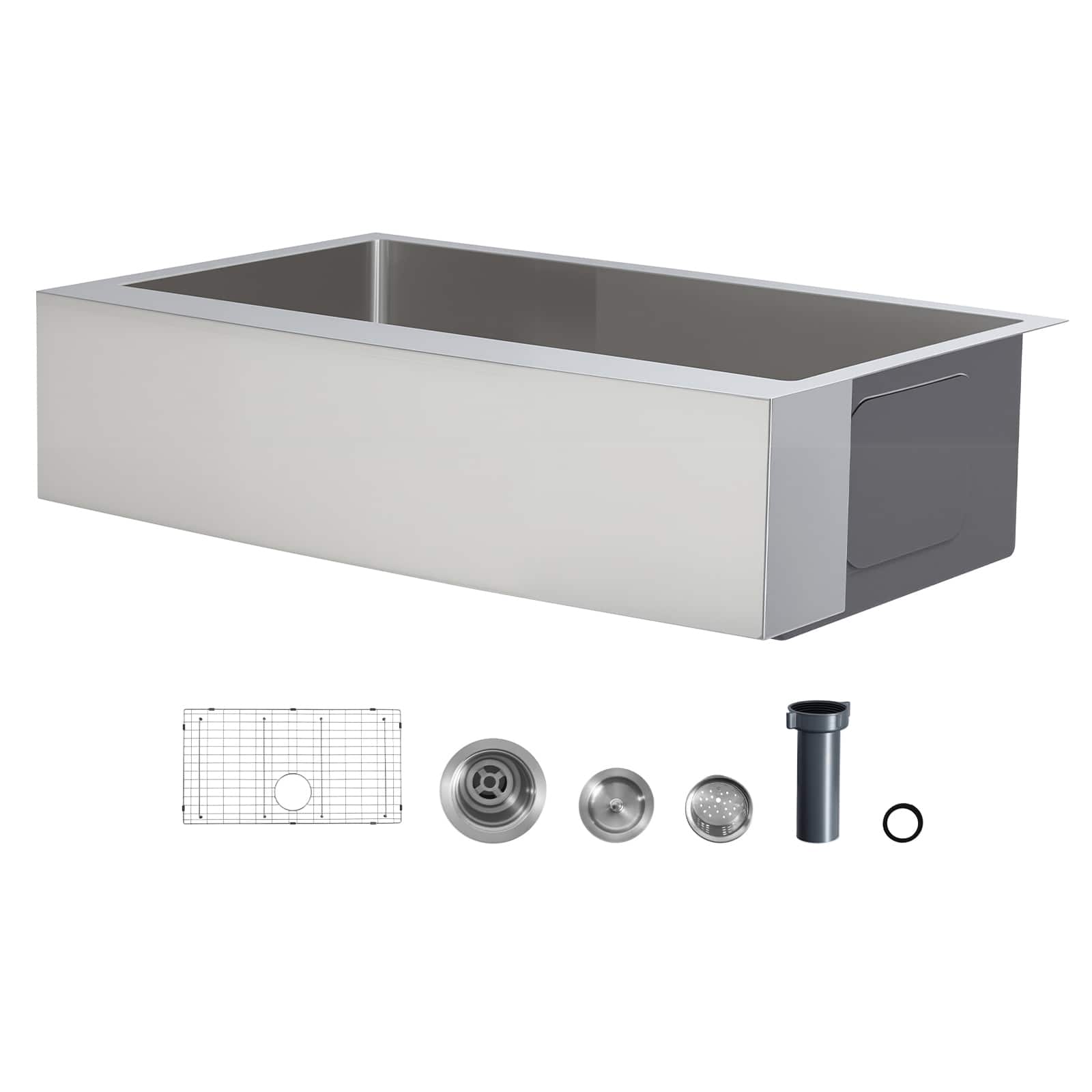 VEVOR - 33-inch Kitchen Undermount Single Bowl Sinks, Stainless Steel Drop-In Farmhouse Basin with Accessories - Silver