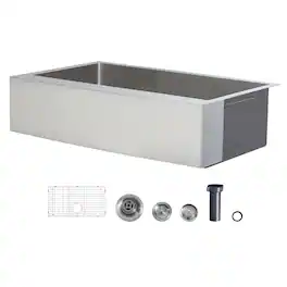 VEVOR - 33-inch Kitchen Undermount Single Bowl Sinks, Stainless Steel Drop-In Farmhouse Basin with Accessories - Silver