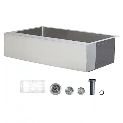 Front. VEVOR - 33-inch Kitchen Undermount Single Bowl Sinks, Stainless Steel Drop-In Farmhouse Basin with Accessories - Silver.