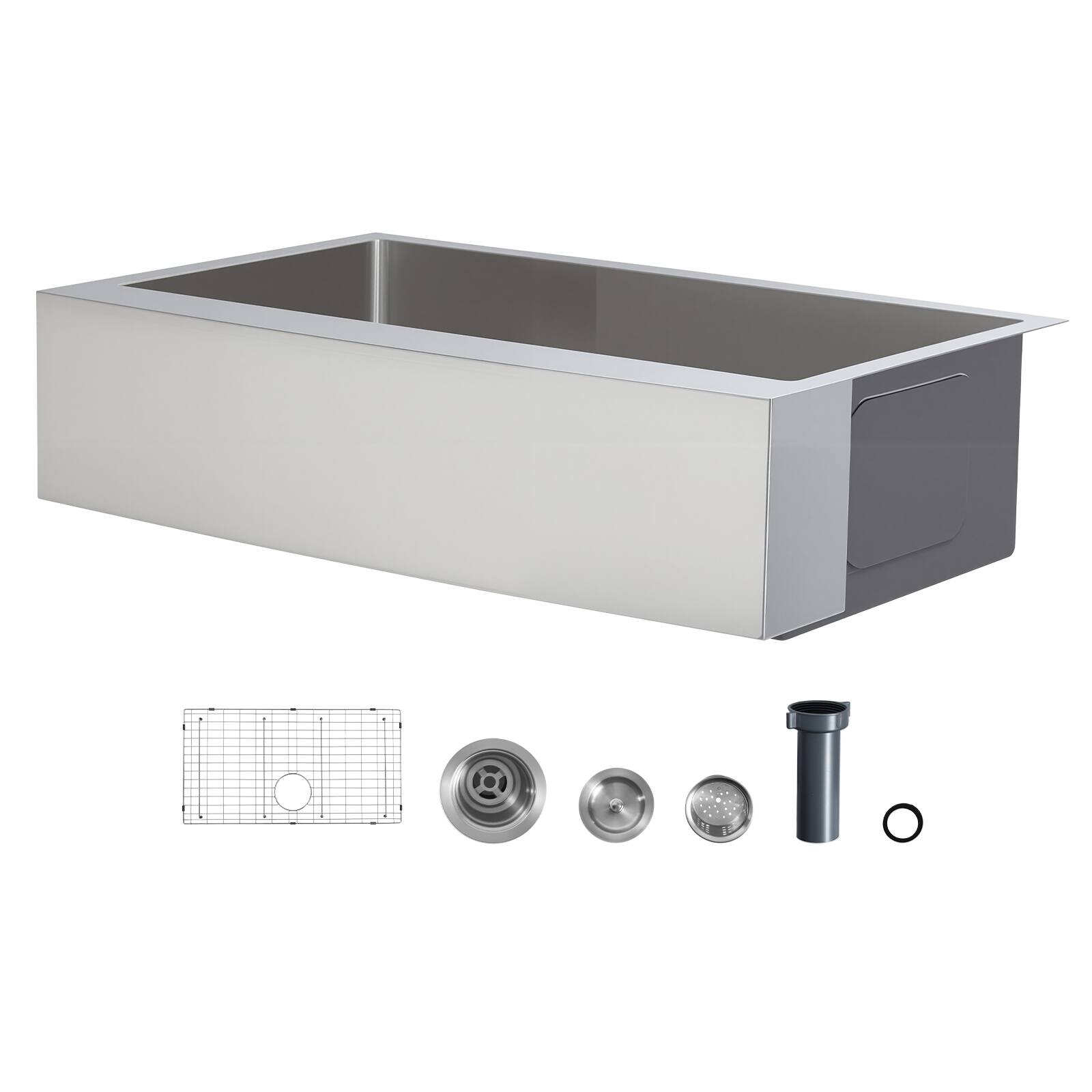 Front. VEVOR - 33-inch Kitchen Undermount Single Bowl Sinks, Stainless Steel Drop-In Farmhouse Basin with Accessories - Silver.