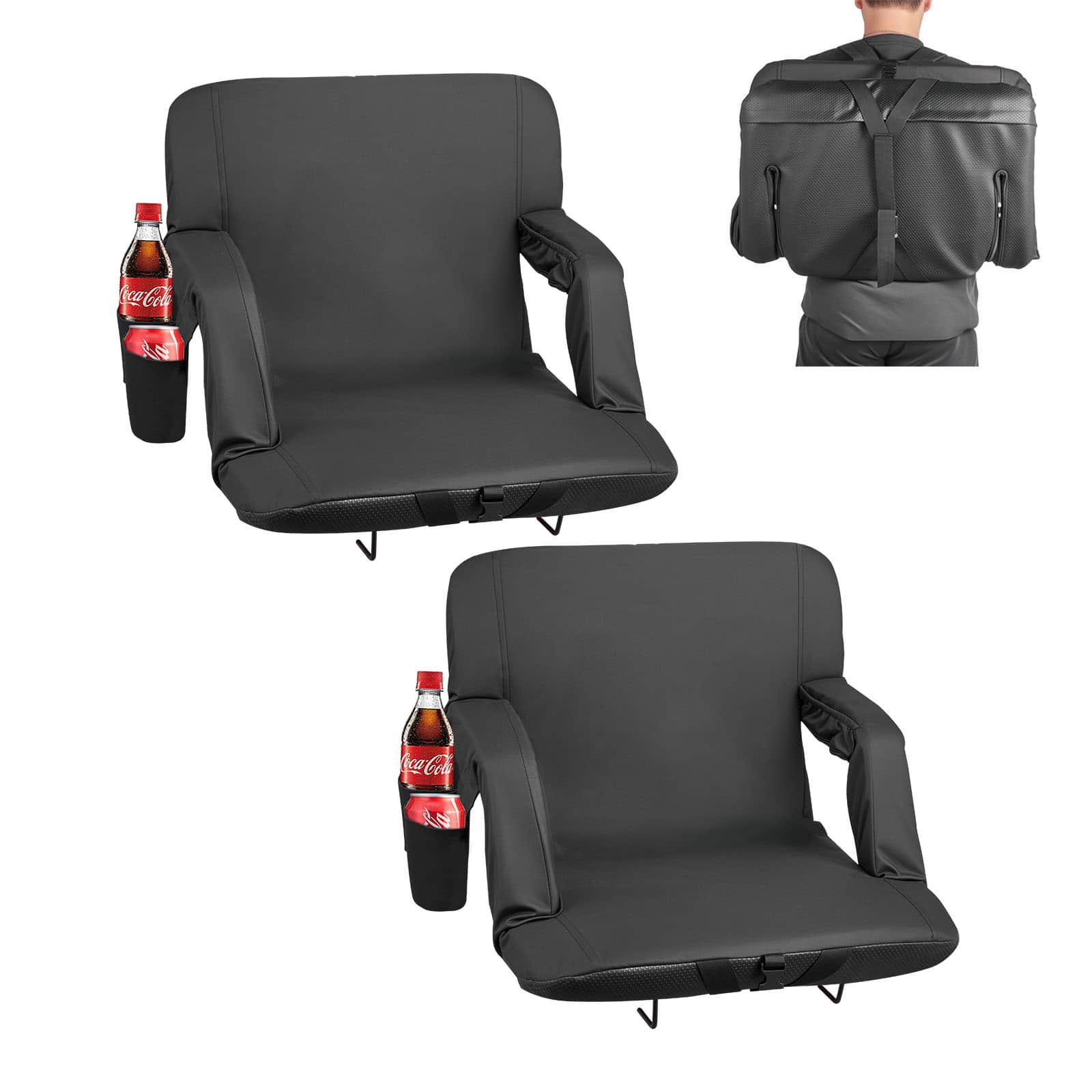 VEVOR - Stadium Seat, 6 Adjustable Angle Wide Bleacher Chair, 2.9'' Cushion Padded Stadium Seat with Armrest and Back Support - Black