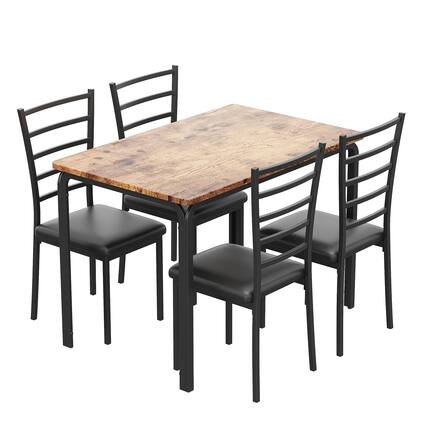 Front. Acekool - Dining Table for 4, Small Table and Chairs Set of 4, Dinette Set for 4, Rectangular Dinner Table Set - Brown.