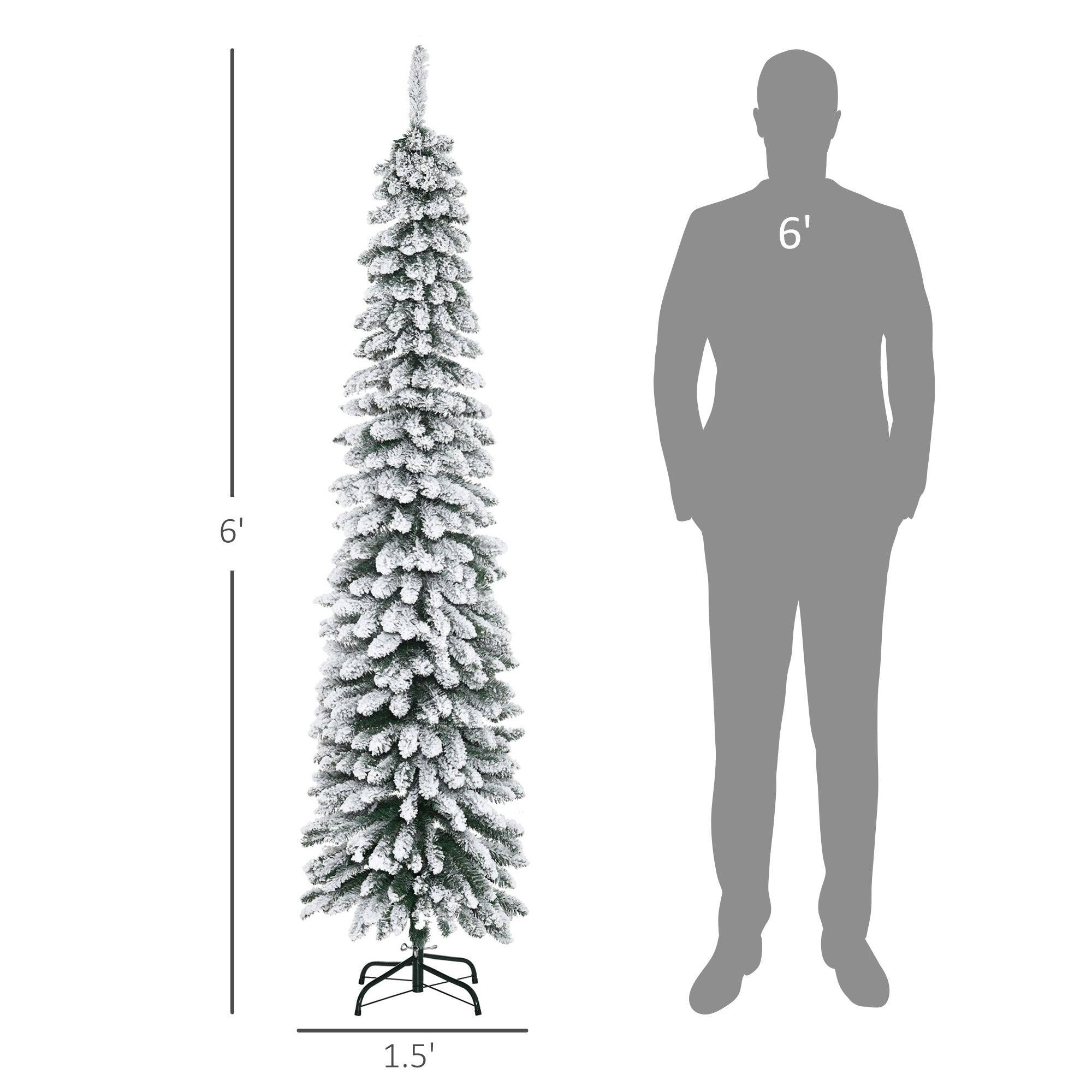 Left. BreeBe - 6 ft Tall Unlit Snow Flocked Artificial Christmas Tree - Green.